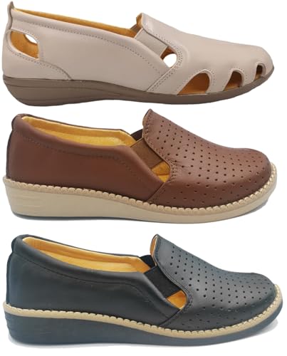 Recopilación de Zapatos de Dama de Moda los mejores 5. 46 LAURIS Kit De 3 Pares Zapato Dama Cómodo Suave Pie Diabético 445 (511hueso-445negro-445shedron, Sistema Tallas Calzado JP, Adulto, Medición, 23.0 cm)