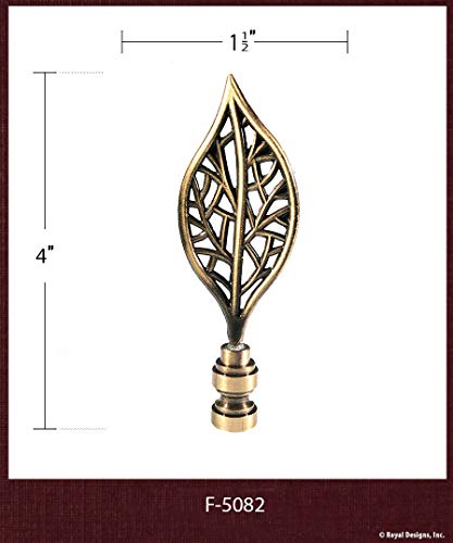 Image of Royal Designs, Inc. Decorative Leaf Lamp Finial, Antique Brass - Pack of 1