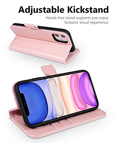OCASE iPhone 11 Case, iPhone 11 Wallet Case with Card Holder, PU Leather Flip Case with Kickstand and Magnetic Closure, TPU Shockproof Interior Protective Cover for iPhone 11 6.1 Inch (Pink)