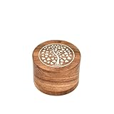 Spice Celler Kompakte runde Salzbox aus Akazienholz mit magnetischem Drehdeckel – Gewürzglas aus Naturholz (8,9 x 8,9 x 6,3 cm)