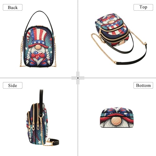 Women Shoulder Handbag Cute Print Phone Handbag Small Chain Purse Quilted Zipper Lady Bowler Satchel Cute Gnome American Flag4