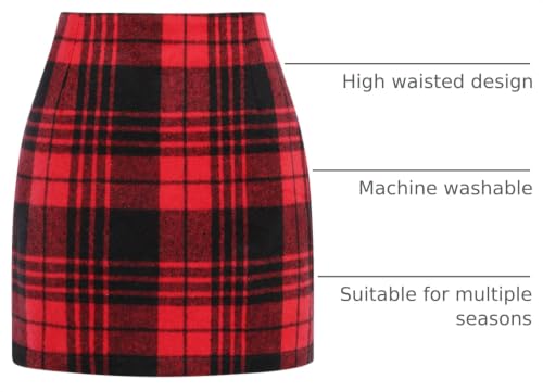 Image of IDEALSANXUN Womens High Waist Plaid Skirt Bodycon Pencil Wool Mini Skirts