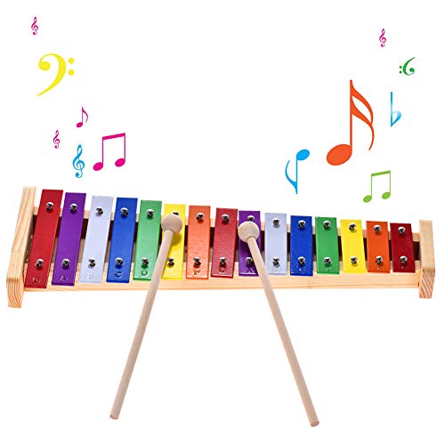 loinhgeo 15 Notes Colorful Wooden Xylophone Percussion Musical Instrument Educational Kids Toy Xmas Gift Colorful