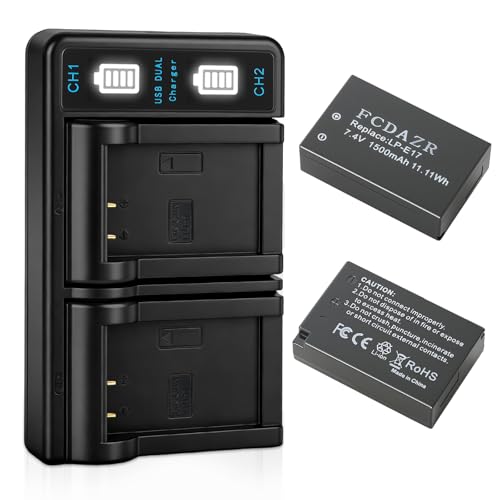 FCDAZR LP-E17 Battery(2-Pack) and Dual Charger for Canon EOS R100 R8 R50 RP R10 Rebel T8i T7i T6i T6s Powershot V1 SL2 SL3 EOS M3 M5 M6 EOS 200D 250D 77D 750D 760D 800D 8000D Cameras