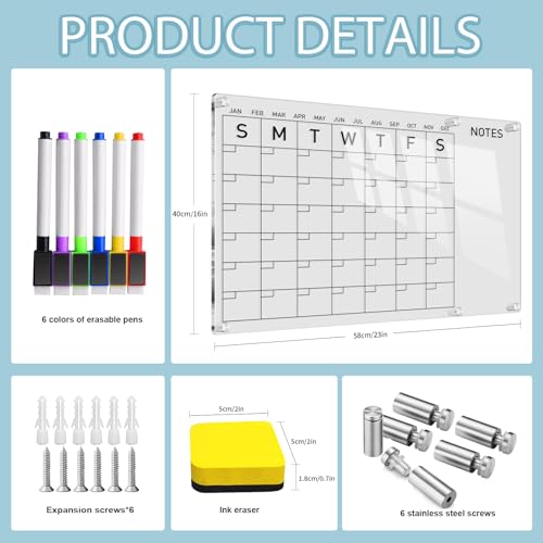 Acrylic Calendar for Wall,Measures Approximately 𝟐𝟑\" 𝐱 𝟏𝟔\" Acrylic Dry Erase Board,Acrylic White Board,Clear Dry Erase Board,Acrylic Wall Calendar,Clear White Board for Wall - Thumbnail 3