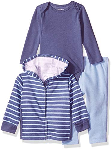 Hanes Ultimate Baby Zippin Zip Pant with Bodysuit and Fleece Hoodie, Blue/Light Blue Stripe, 12-18 Months