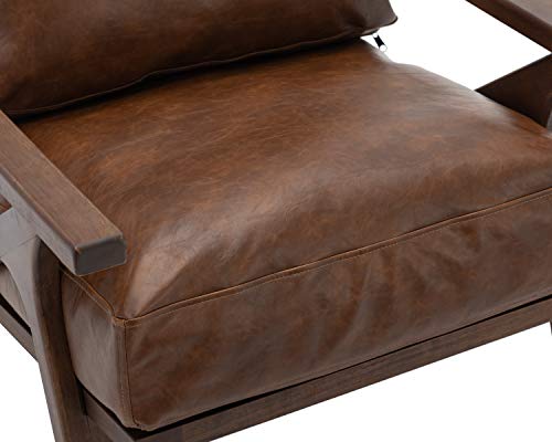 Faux Leather Accent Chair Recliner Mid Century Modern Armchair Comfy Lounge Chair Indoor Arm Chair For Bedroom Living Room, Retro Brown Pu #TOP7