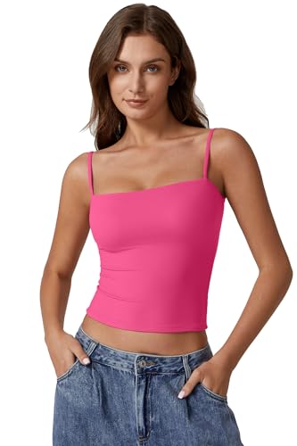 Image of QINSEN Women's Double Lined Basic Tank Top Adjustable Spaghetti Straps Sleeveless Camisole Shirts