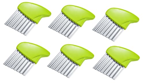 zmgmsmh Trancheuse à pommes de terre en acier inoxydable vert ondulée pour carottes, croustilles, légumes, frites (6 pièces)