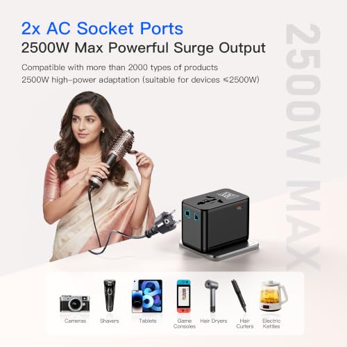 Image of MX GaN 70W Universal Travel Adapter with 2 AC Outlets, 3 USB-C & 1 USB-A Ports, 6-in-1 International Power Adapter for Worldwide Travel, Type A /C /G /I Plugs, 200+ Countries Fast Charging Adapter