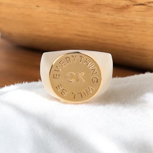 Personalized Engravable Gold Ring 'Everything Will Be Okay' - Delicate Inspirational Quote Engagement Ring for Women, Motivational Bridal Jewelry Gift, Custom Wedding Band2