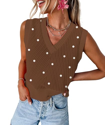 Image of MARZXIN Women Sleeveless Sweater V Neck Casual 2026 Fall Knitted Chevron V Neck Sweater Vest Color Block Pullover Sweater Top