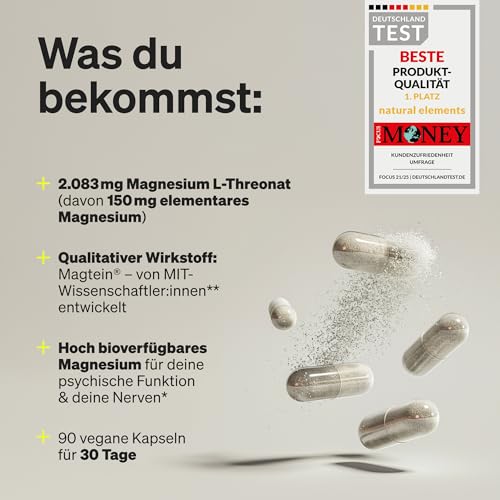 Magnesium L-Threonate (Magtein®) – 2.083mg Magnesium L-Threonat pro Tagesdosis – 90 Kapseln – für deinen Magnesiumhaushalt – vegan, hoch bioverfügbar – in Deutschland entwickelt & laborgeprüft 4