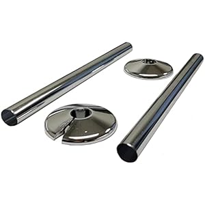 LKT 2 x Radiator Pipe Sleeve Covers and Pipe Collars in Chrome Effect 15mm x 200mm
