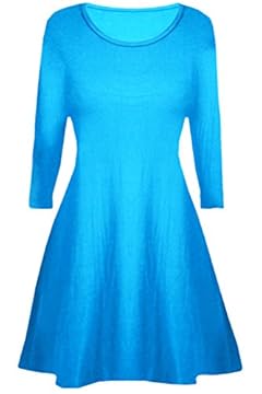 Girls Plain Long Sleeves Flare Franki A Line Mini Skater Swing Dress Top Kid Colour: Turquoise - Size: 13-14 Years
