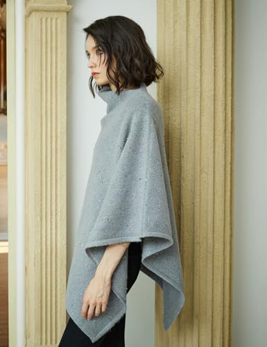 Image of BEAUTELICATE Women Wool Poncho Knitted Tweed Wool Sweater Pullover Pile Collar Cape