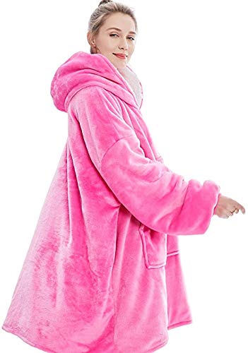 AuyuiiyOversized Sherpa Hoodie, Wearable Hoodie Sweatshirt Blanket, Super Soft Warm Comfortable Blanket Hoodie, One Size Fits All (Pink)