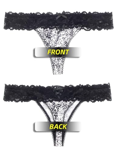 Image of ohyeah Sexy Lace G-String Thongs Panties Low Rise Underwear Undies for Women Cotton Crotch Cheeky Tangas Panties 4-18