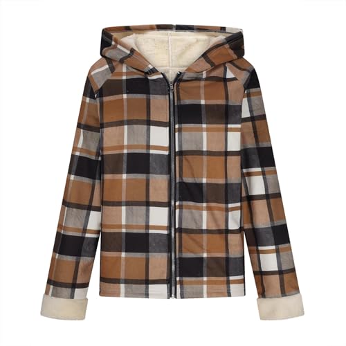 Womens Plaid Shacket Jacket Sherpa Lined Flannel Jackets Oversized Winter Warm Zip Up Fleece Hoodies Coat Outwear3