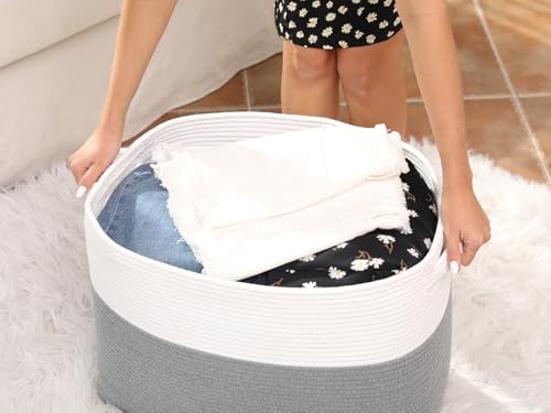 20"x12"x16" Mega Size Rectangular Extra Large Storage Basket, Rectangular Cotton Rope Storage Baskets, Woven Laundry Hamper, Cloth Storage Bin, for Clothes Blanket in Living Room, Grey Basket - Image 8