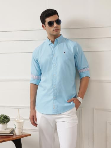 Image of Thomas Scott Men's Cricket Club Collection Classic Regular Fit Twill Shirt | 100% Cotton Long Sleeve Solid Shirt with Button Down Collar (Available in Plus Size)