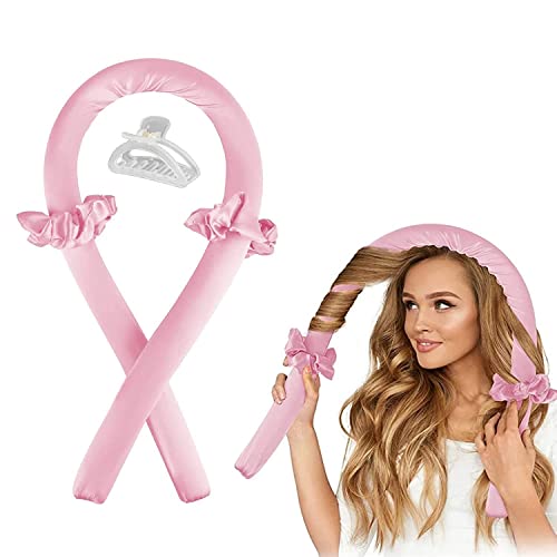 Rouleau à Cheveux Sans Chaleur, Heatless Curling Rod Headband, Tige de Curling + 2 Anneaux à Cheveux + 1 Grande Pince à Cheveux, Coiffure Bricolage(Rose) Cover