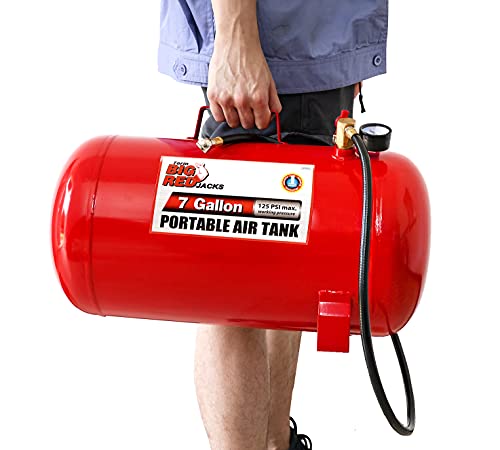 BIG RED T88007 Torin Portable Horizontal Air Tank with 36" Hose, 7 Gallon Capacity, Red