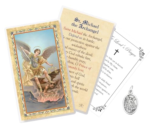 Trendzeen St Michael The Archangel Prayer Card - Laminated Saint Michael Prayer Card, San Miguel Arcangel Pendant for Men and Women, The Lord’s Prayer - Made In Italy Set, 3 Items