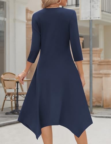 Image of Zeagoo Midi Dresses Women 2026 Dress 3 /4 Sleeve Casual Dresses with Pockets A Line Summer Beach Sundress