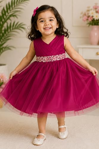 Image of TotzTouch Baby Girls Party Dress | Sleeveless Dress with Embroidered Belt for Birthday Baby Stylish Dress