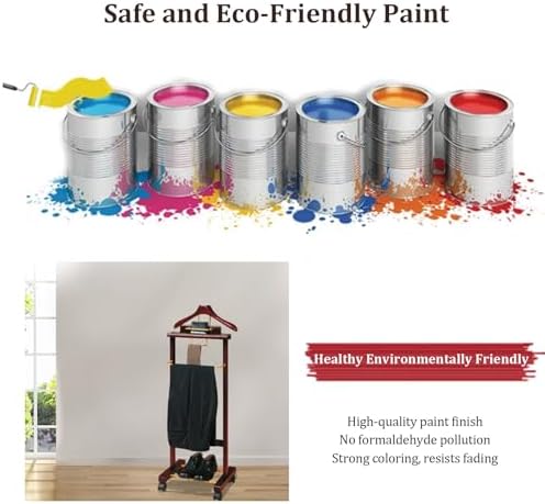 Wooden Suit Valet Stand - Mobile Floor Coat Rack, Stylish Clothes Butler Organizer for Men & Women, Elegant Clothing Display Holder with Base