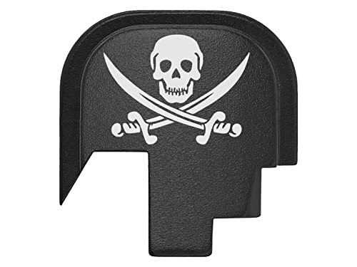 Ndz Performance Rear Slide Cover Plate For Smith & Wesson M&P Shield, M2.0, Shield Plus 9Mm .40 S&W Laser Engraved Aluminum In Black - Skull And Crossbones Jolly Roger #TOP26