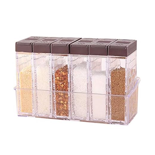 Nuosen - Juego de 6 saleros y pimenteros para especias, caja de plástico para condimentos de camping para almacenamiento de condimentos de cocina