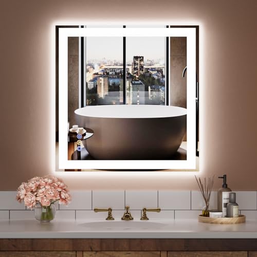 36"x 36" LED Bathroom Mirror, 3 Colors Vanity Mirror with