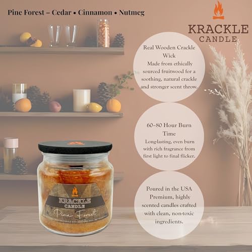 Image of Krackle Candle | Pine Forest | 16 oz Scented Candle with Natural Crackling Wooden Wick | Poured in the USA | Cedar, Cinnamon & Nutmeg Fragrance