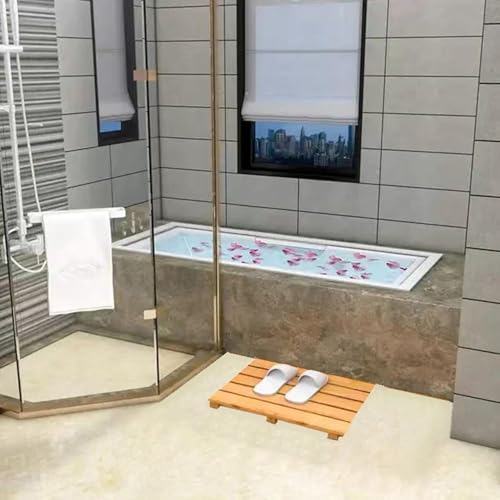 Alfombrilla de ducha de bambú antideslizante impermeable – Alfombrilla de baño de madera natural para baño, cocina, dormitorio, bañera, inodoro y uso de mascotas