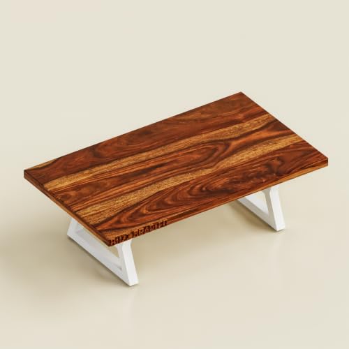 Image of Coffee Table, Solid Sheesham Wood, Brown & White | Solid Sheesham Wood