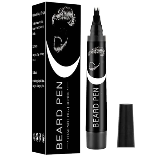 Beard Dye for Men Waterproof Formula with 4-Prong Tip Helps Fill & Shape for a Natural Look Multi-Use Beard Pen Filler (black)