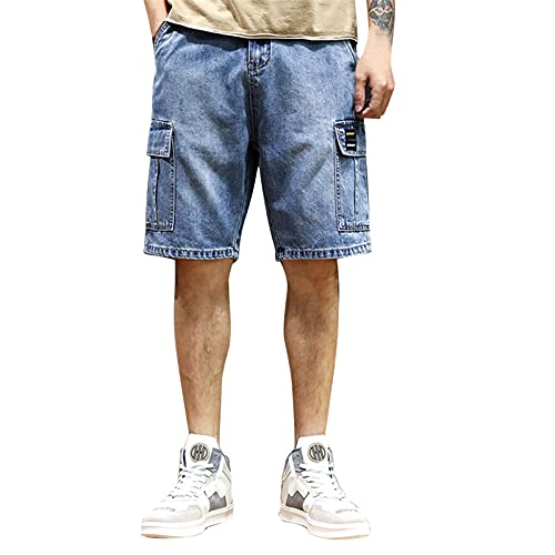 Short cargo pour homme décontracté en jean bleu taille 42 avec poches