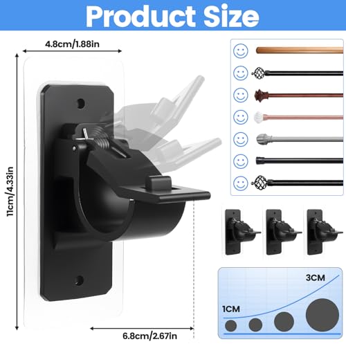 4 Stk Gardinenstangenhalter zum Kleben, Gardinenstangenhalterungen ohne Bohren, Gardinenhaken Selbstklebende Gardinenstange Halterung ohne Bohren, Gardinenhalter Wand für Bad Schlafzimmer(Schwarz)