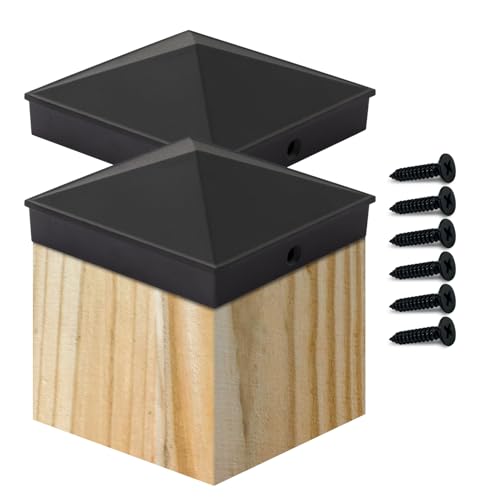 Image of VIVIDA 6x6 Aluminum Post Caps(Actual 5.5 inch x 5.5 inch), Black Metal Fence Post Caps with Waterproof Matte Powder Coated, for Wooden Fence, Deck, Mailbox, Patio, Pyramid Style, Screw Included, 2 Pack