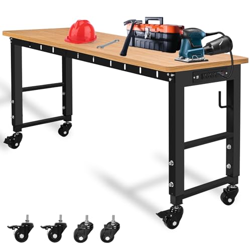 48 Adjustable Workbench with Power Outlet and Wheels