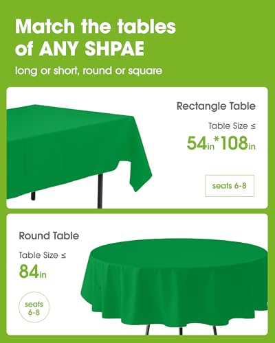 Image of Pureegg Plastic Table Cloth Disposable 20 Pack, 54 x 108 Inch Table Cloths, St Patricks Day, Christmas Decorations, Tablecloths, Rectangle, Forest, Plastic Cover, Leakproof & Sturdy, Green