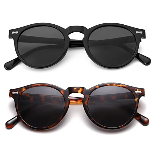 Image of Gleyemor Vintage Polarized Sunglasses for Men Round Sunglasses UV400 Protection Retro Hand-crafted Acetate Frame