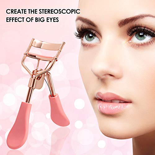 Eyelash Curler,Hizek 3 in 1 Mini Eyelash Curler Kit with Partial Eyelash Curler,Eyelash Extension Tweezers and Silicone Refill Pads,for Eyelashes Curling Natural and Long Lasting (Rose Gold) - Thumbnail 7