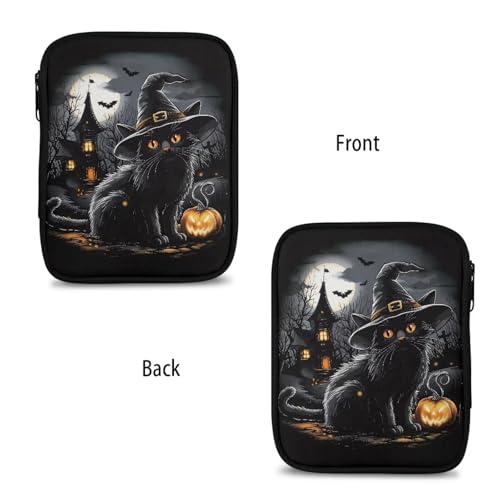 Image of Black Cat Crochet Hook Case Haunted House Bat Portable Knitting Needle Case with Web Pockets Swing Crochet Hooks Accessories Halloween Home Gifts