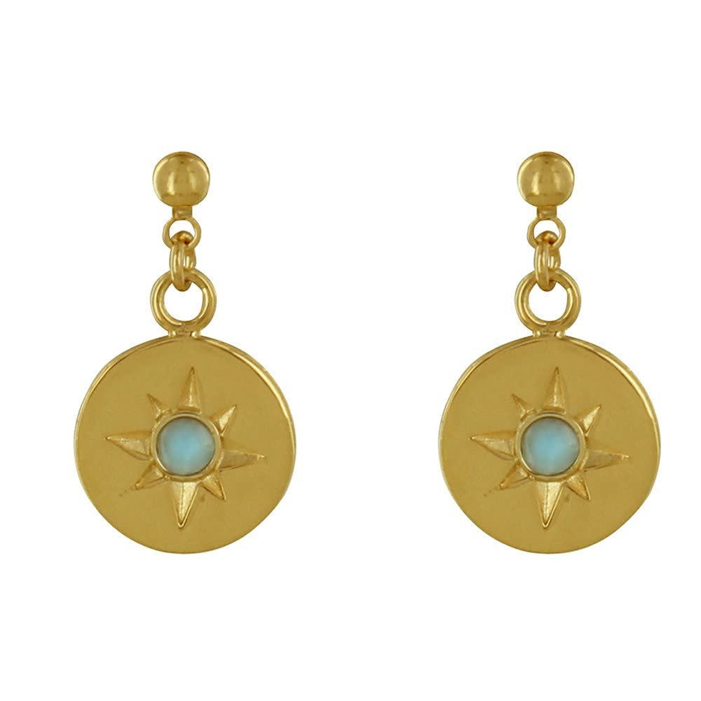 LES POULETTES BIJOUX - Orecchini in Placcato Oro Medaglia Rotonda Costellazione e Mezza Perla Larimar