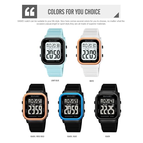 Gosasa Fashion Square Digital Watch for Women Men Multifunction Unisex Outdoor Sport Wristwatch with Dual Time Countdown 50M Waterproof 6