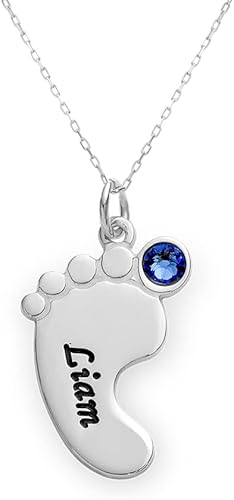 Miniatura 4 de Collar personalizado de pies de bebé, plata de ley o chapado en oro de 18 quilates, con piedra natal o diamante, dijes grabados, regalo de joyería