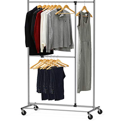 Simple Houseware Dual Bar Adjustable Garment Rack Chrome 72-inch Height